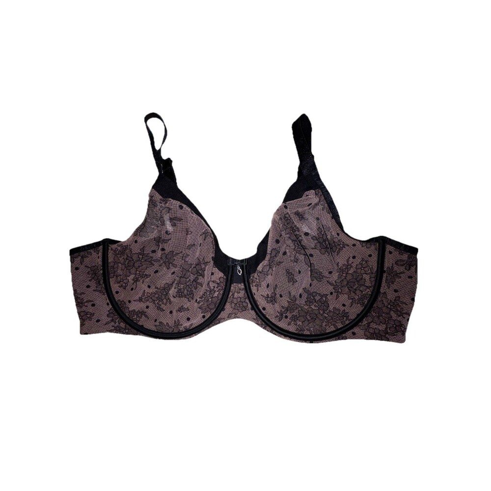 Curvy Couture 42DDD Bra Floral Sheer Mesh Full Coverage Unlined Style 1311